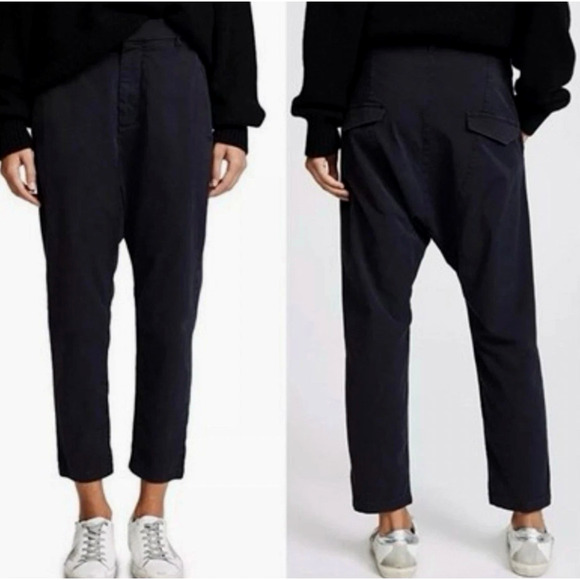 Nili Lotan 2 Slouchy Paris Pants $345 Drop Crotch Cotton Cropped Washed Black - Picture 1 of 8